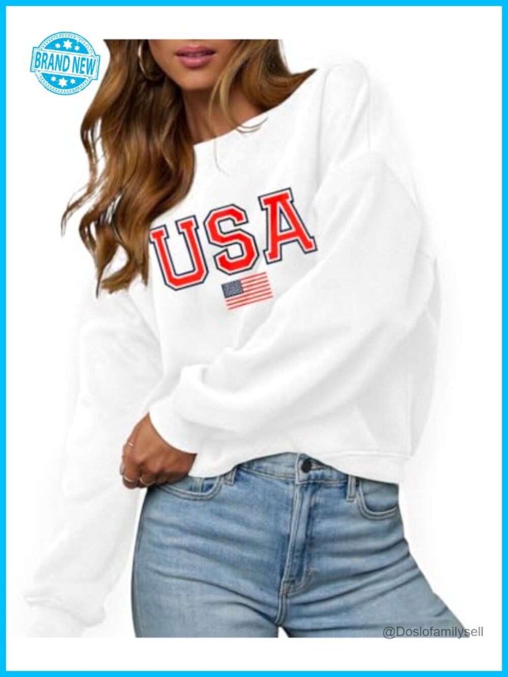 Oversized American Flag Crewneck Sweatshirt Long Sleeve Pullover Patriotic